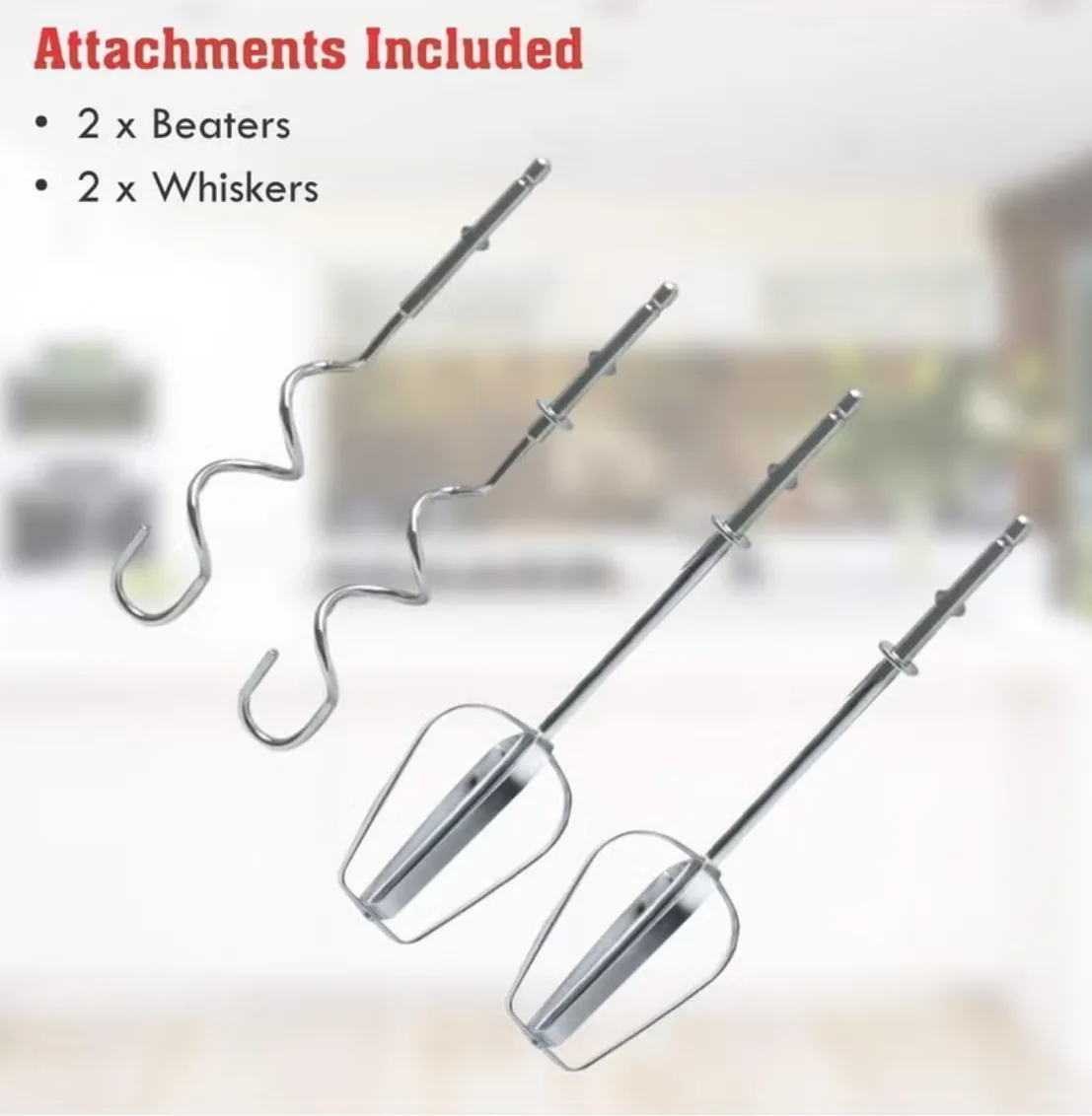 Electric Hand Mixer with 7 Speed Settings – Egg Beater, Cream Whipper & Dough Mixer with 2 Stainless Steel Beaters & 2 Dough Hooks – Compact Kitchen Mixer thumbnail 3
