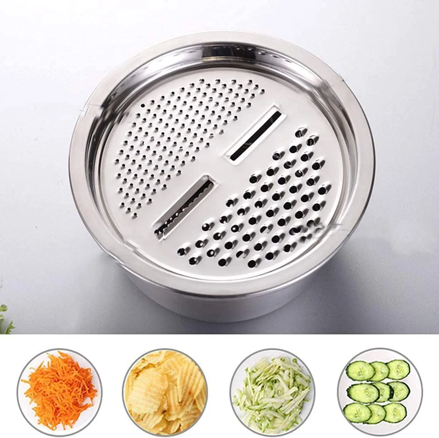 3 in 1 Stainless Steel Basin with Vegetable Chopper and Cheese Grater, Multifunctional Set Food Bowl/Colander/Vegetable Grater Mixing Bowl & Drainer, Rice Sieve Strainer thumbnail 3