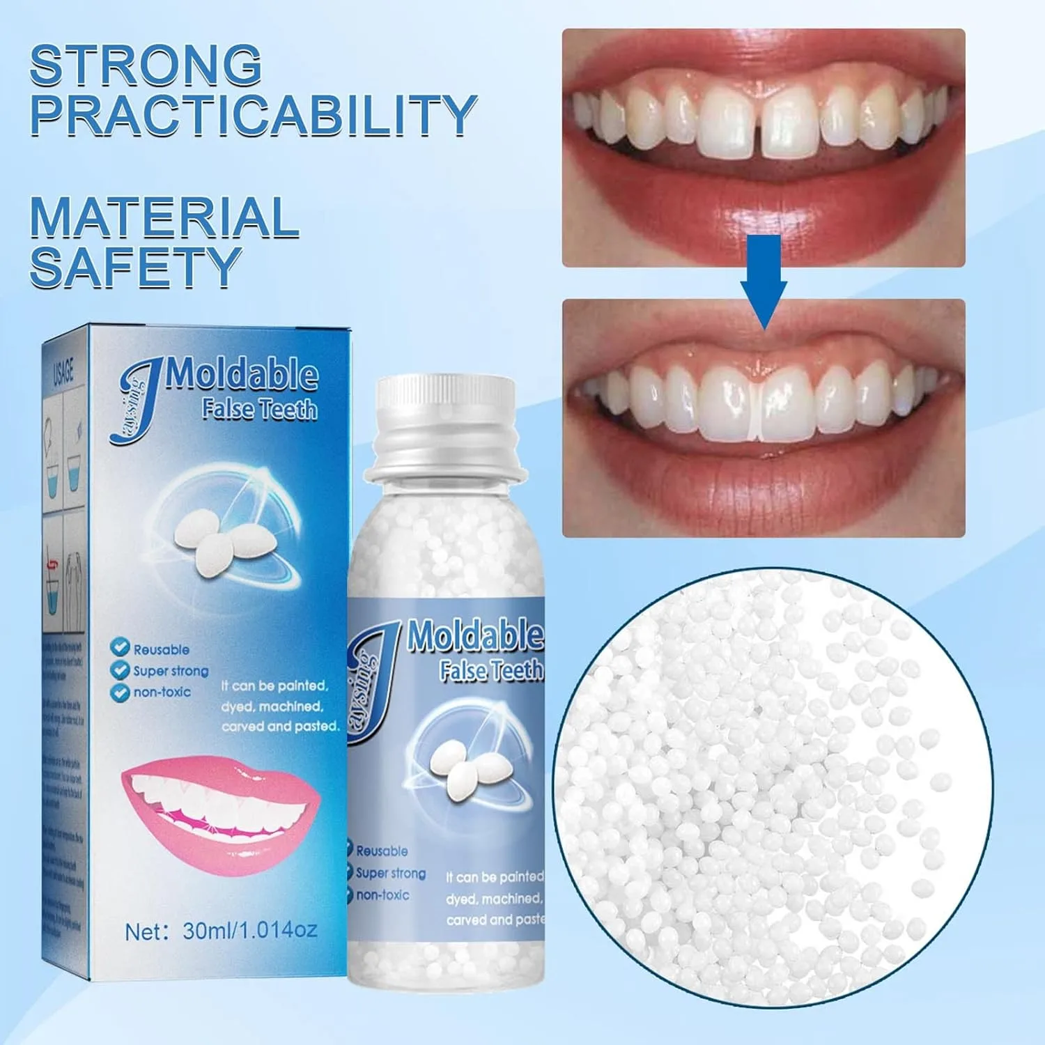 Moldable False Teeth White Particles Reusable Non-toxic Temporarily Fill Regain Smile Cosplay DIY thumbnail 5
