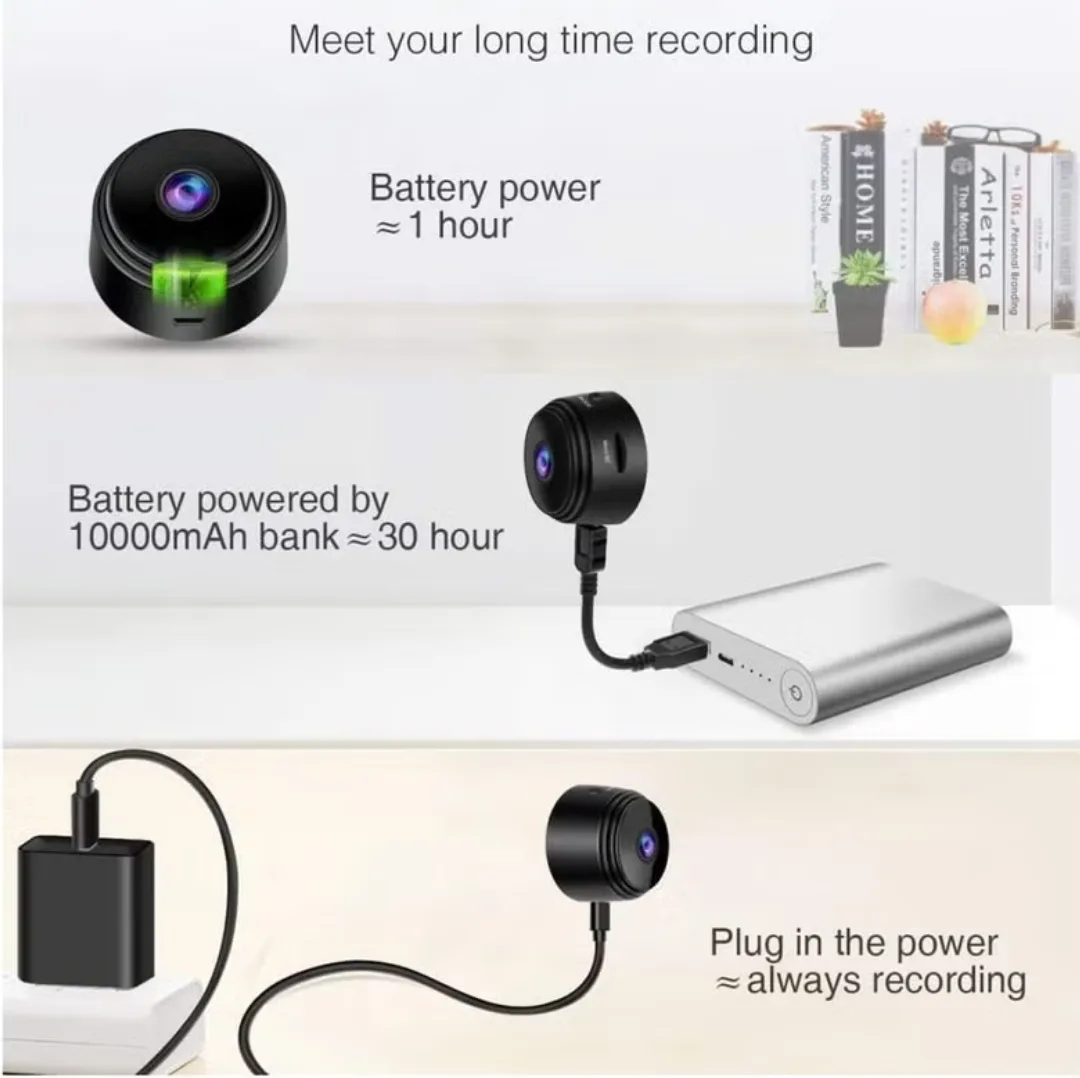 A9 Mini Wireless WiFi Security Camera – Full HD 1080P Smart Surveillance Monitor With Night Vision, Motion Detection & Remote Access – Compact Portable Camera For Car, Home, Office & Indoor Security – Real-Time Streaming Via Mobile App – Black thumbnail 2