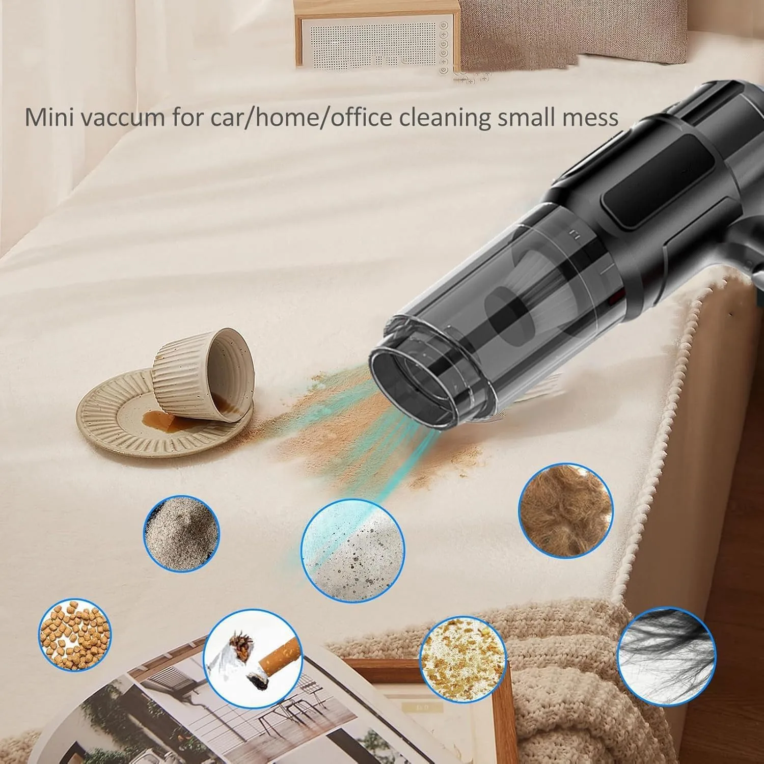 SAFENHAND Cordless Handheld Car Vacuum Cleaner, 4-in-1 Wireless Charging, 120W 5000Pa Super Powerful Suction, with Multiple Accessories for Hair, Dirt, Pet Hair, Home and Car Cleaning thumbnail 3