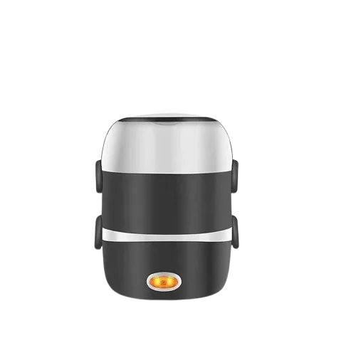 2L Electric Heating Lunch Box 200W Food-Grade Stainless Steel, Black | 2-Layer Design, One-Touch Operation, Portable Food Warmer, Multifunctional