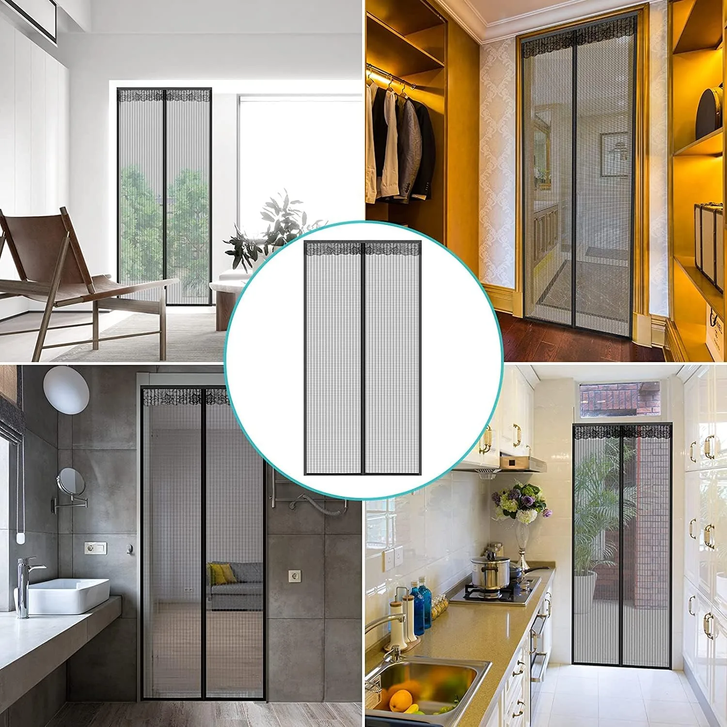 Magnetic Screen Door Fiberglass Easy Install Door Mesh Heavy Duty Mesh Curtain with Full Frame Hook & Loop thumbnail 2