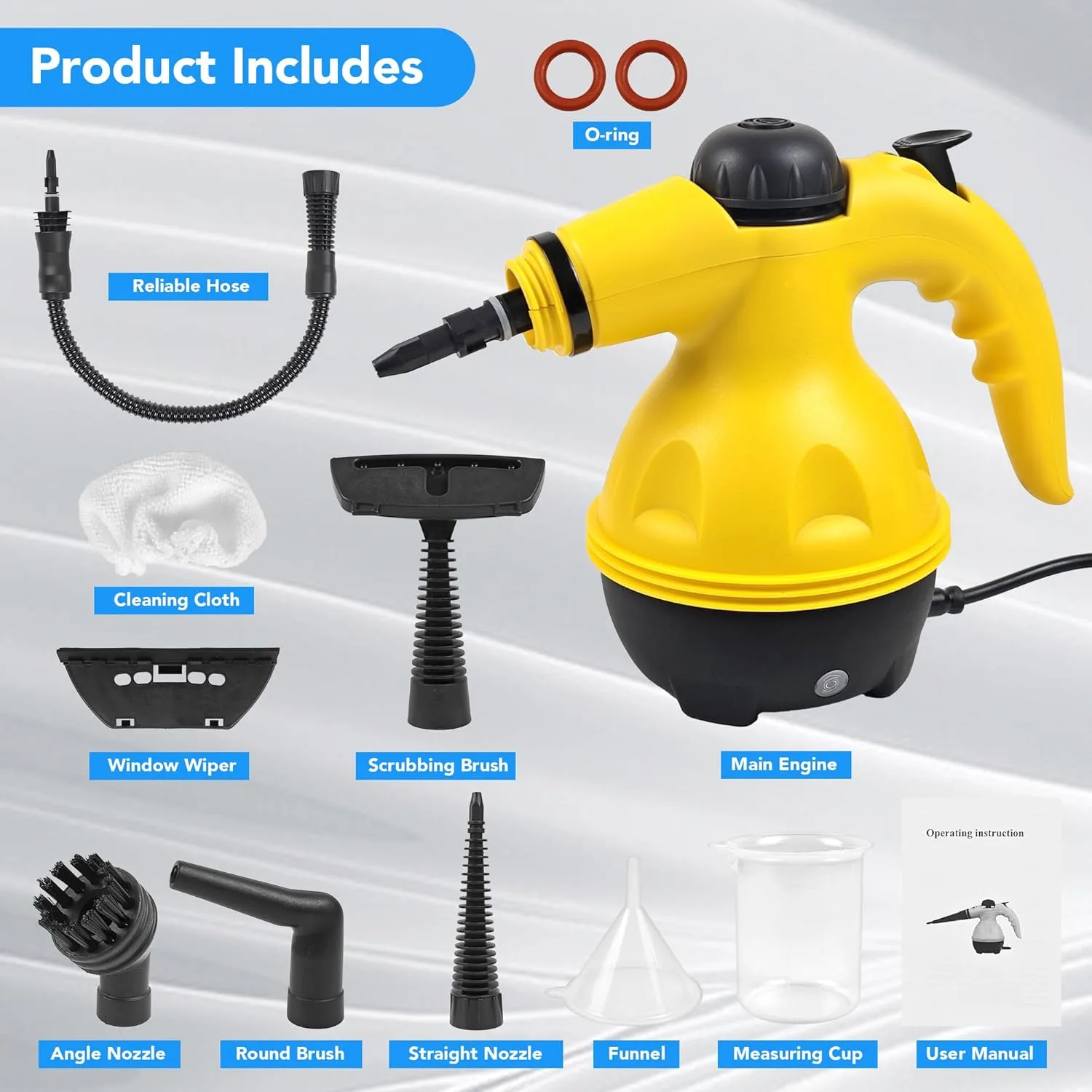 Portable Handheld Steam Cleaner, 1000 W Multifunctional High Pressure Steam Cleaner,with 9 in 1 Accessories,for kitchen bathroom sofa Car window (yellow) thumbnail 2