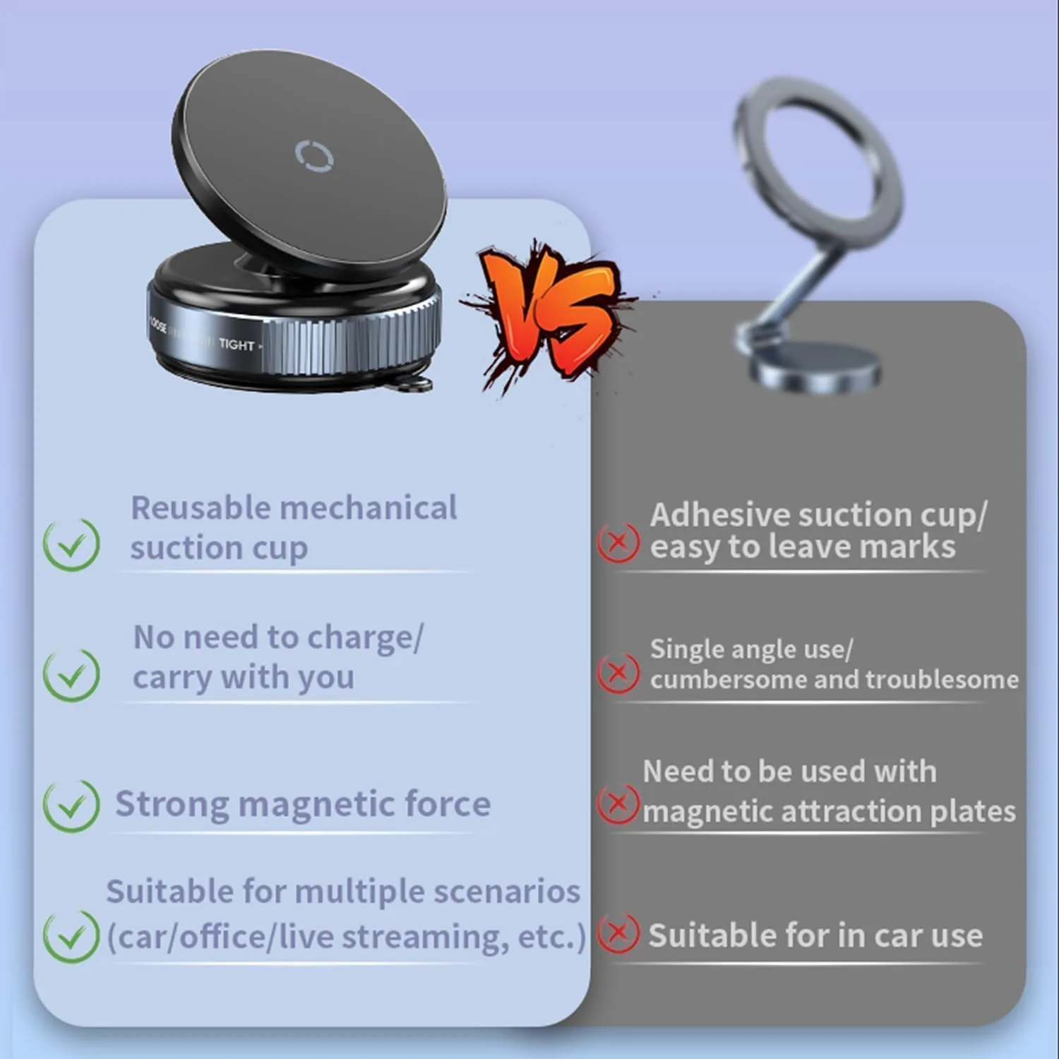 Car Phone Holder - Magnetic Vacuum Suction Mount | 360° Adjustable Mount for Mirror, Wall, Gym | Quick Lock | Compatible with iPhone & Android thumbnail 8