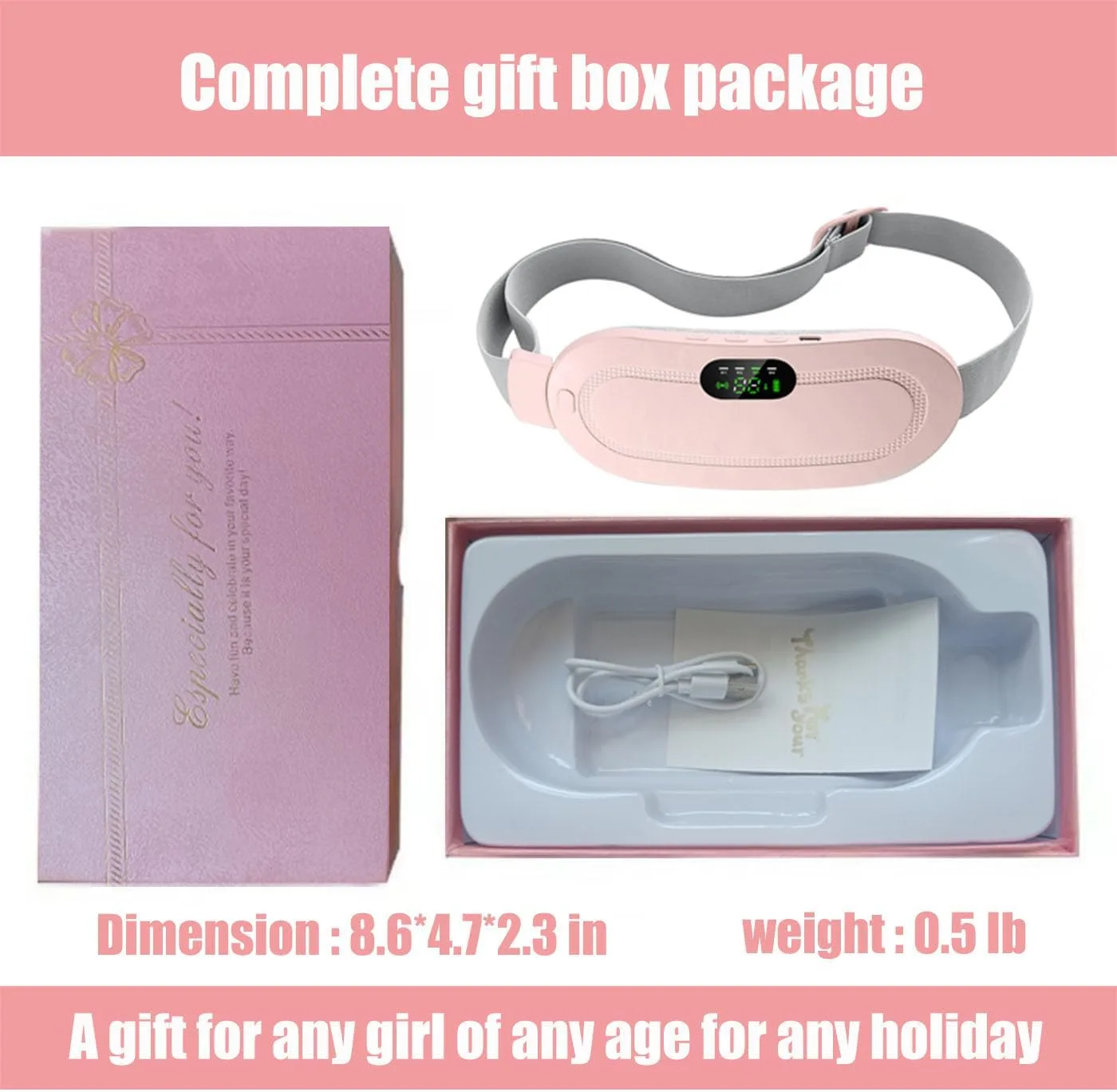 Heating Pad for Period Cramps, Three-Speed Adjustment，Portable Cordless Rechargeable Heating Pad for Menstrual Pain Relief Electric Heat Belt, Gifts for Her Women Girl Wife (Pink) thumbnail 7