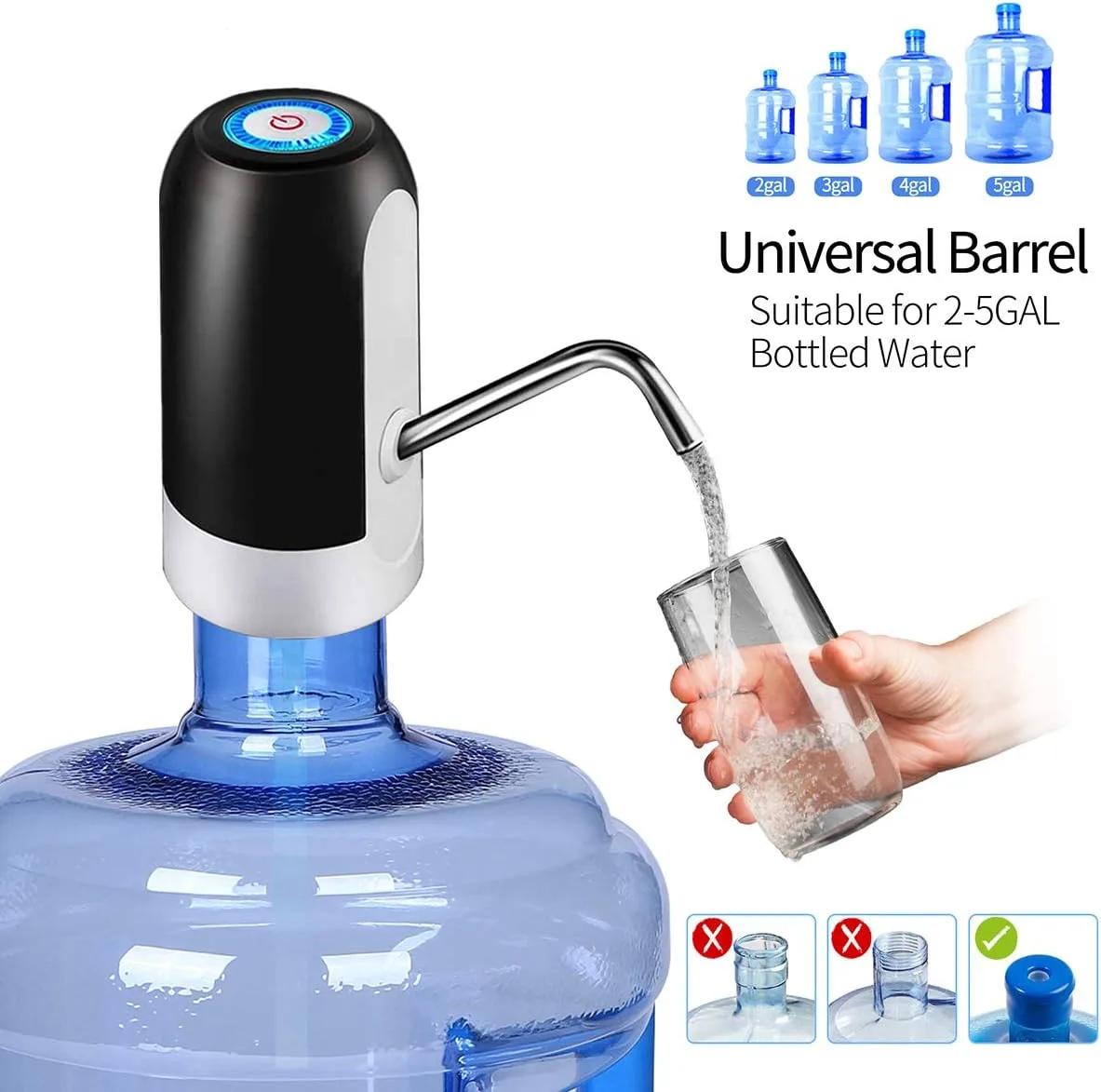 Water Bottle Pump 5 Gallon Water bottle dispenser USB Charging Automatic Drinking Water Pump Portable Electric Water Dispenser Water Bottle Switch thumbnail 3