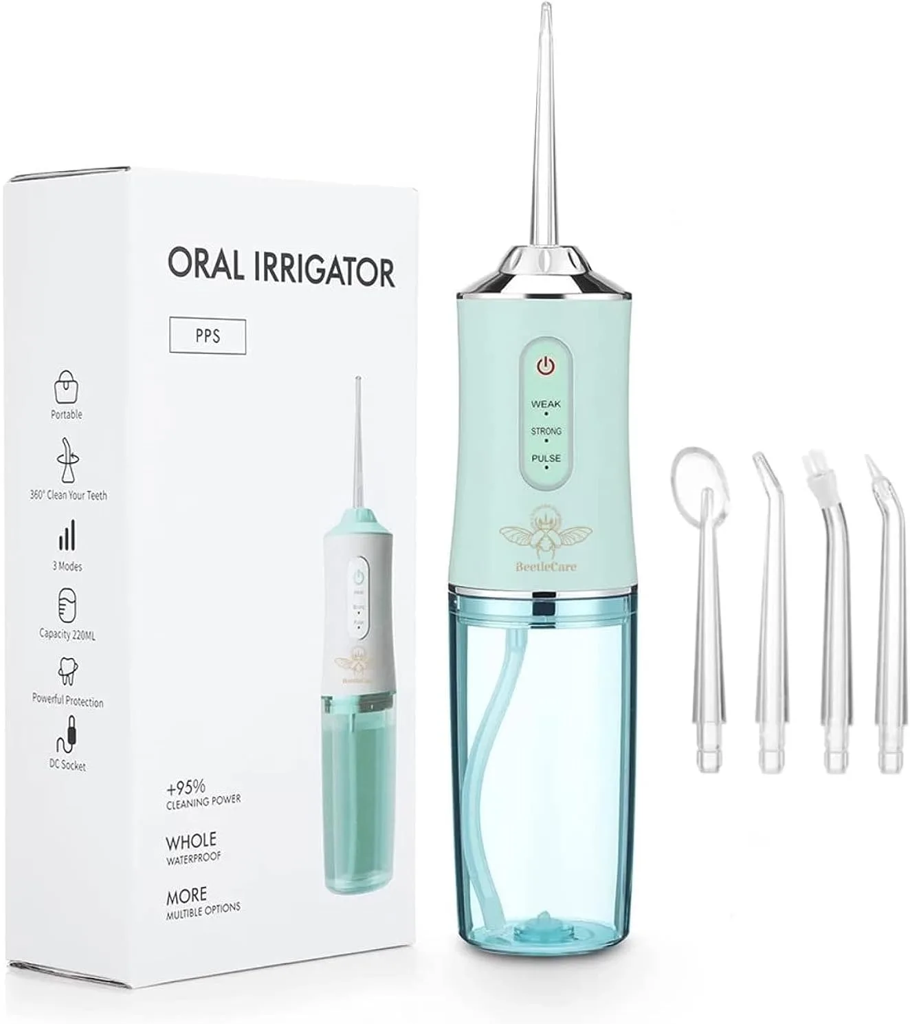 Cordless Dental Oral Irrigator With 4 Nozzle Tips and 3 Different Water Pressure Modes