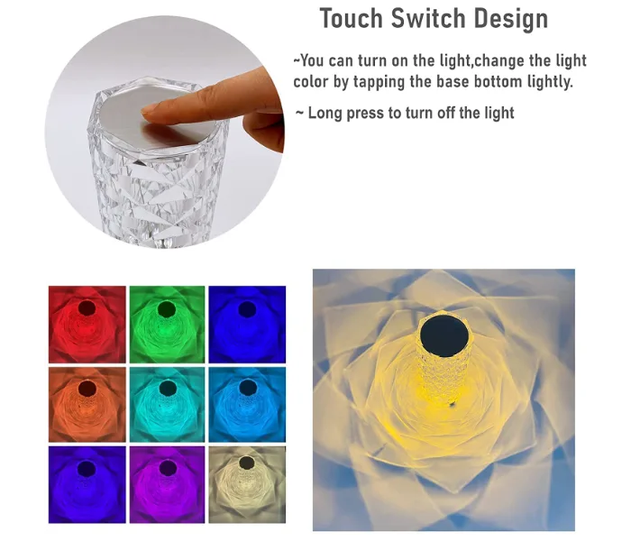 Crystal Diamond Color Changing Creative Romantic Rose Acrylic Led Light For Bedroom Living Room Touch Control Bedside Lamp With Usb Port thumbnail 3