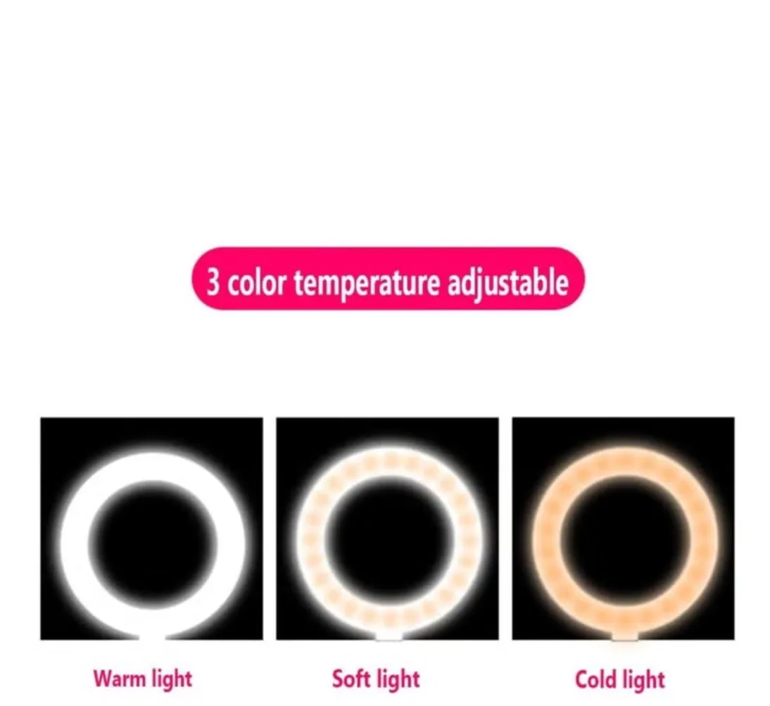 LED Ring Light Dimmable LED Desktop Fill Light 3 Colors Modes with 2/3 Phone Holders Curved Lampshade Design Eye Protection Without Glare for Live Stream Makeup thumbnail 3