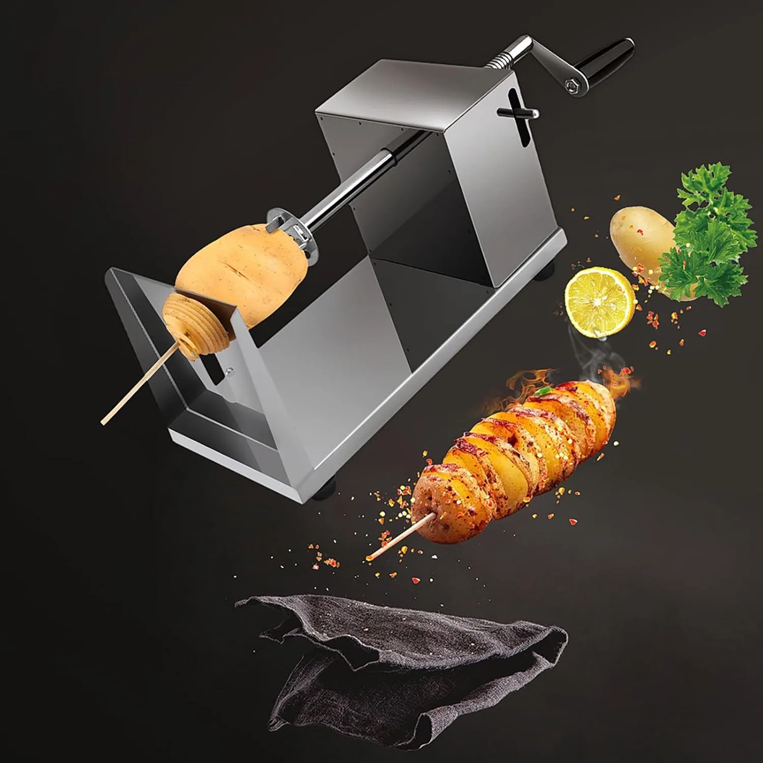 Potato Tower Machine, Stainless Steel, Spiral Potato Cutter for Fruit, Potatoes, Tornado Chips, Cucumber or Carrots thumbnail 2