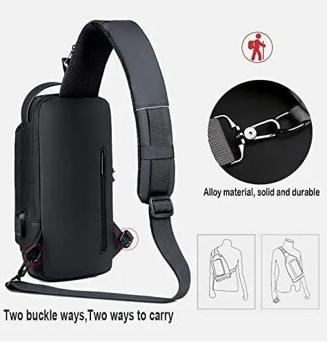 Anti theft Crossbody Sling bag,Shoulder Backpack,Lightweight Chest Daypack with USB Charging Port thumbnail 2