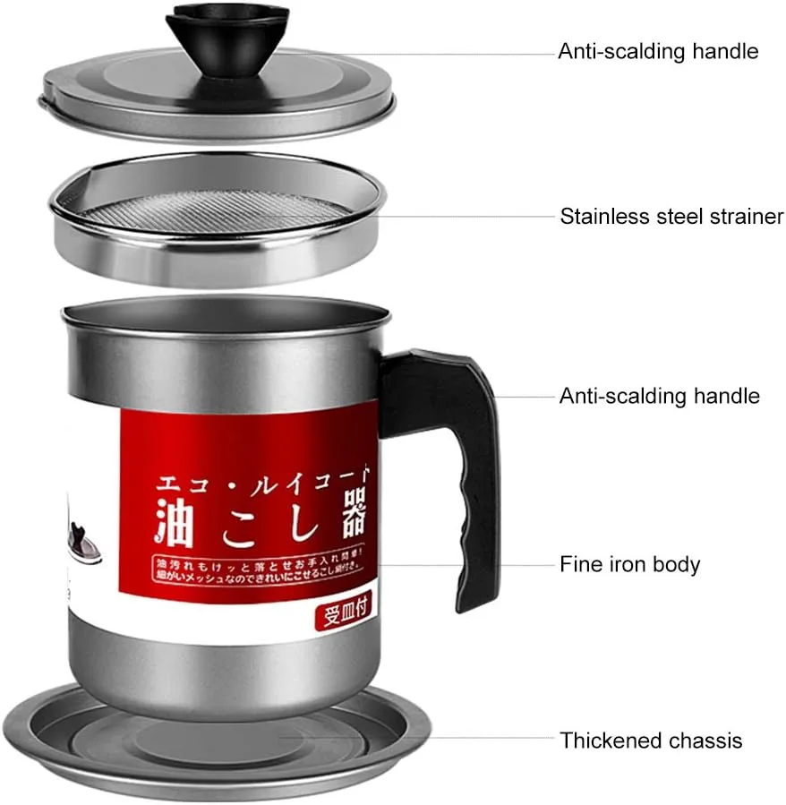 Oil Strainer Pot Grease Can, 1.4 L/1.7L Stainless Steel Container W/Fine Mesh DUSt-Proof Lid Non-Slip Plate Base Suitable Easy Grip Handle, For Storing Frying Cooking thumbnail 4