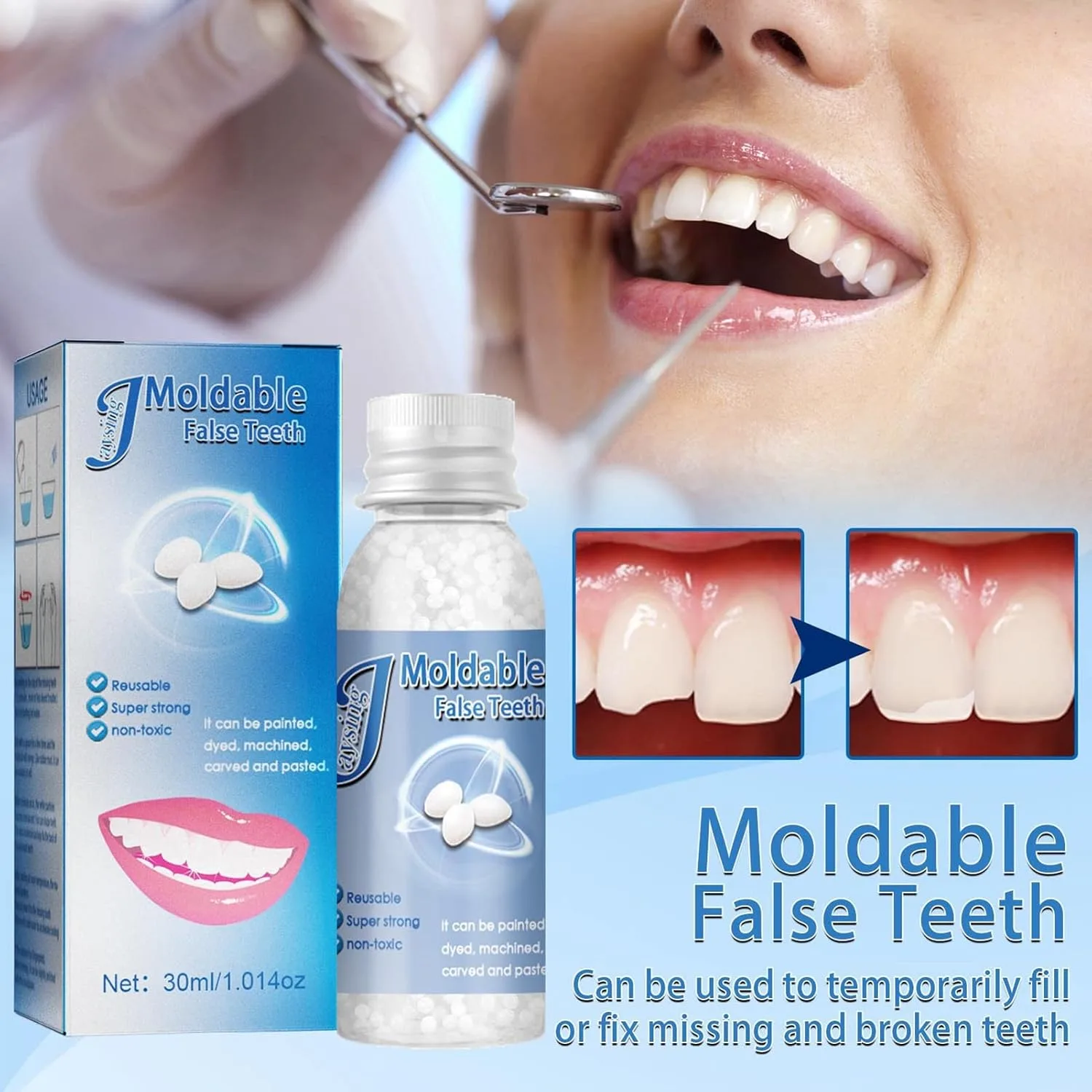 Moldable False Teeth White Particles Reusable Non-toxic Temporarily Fill Regain Smile Cosplay DIY thumbnail 6