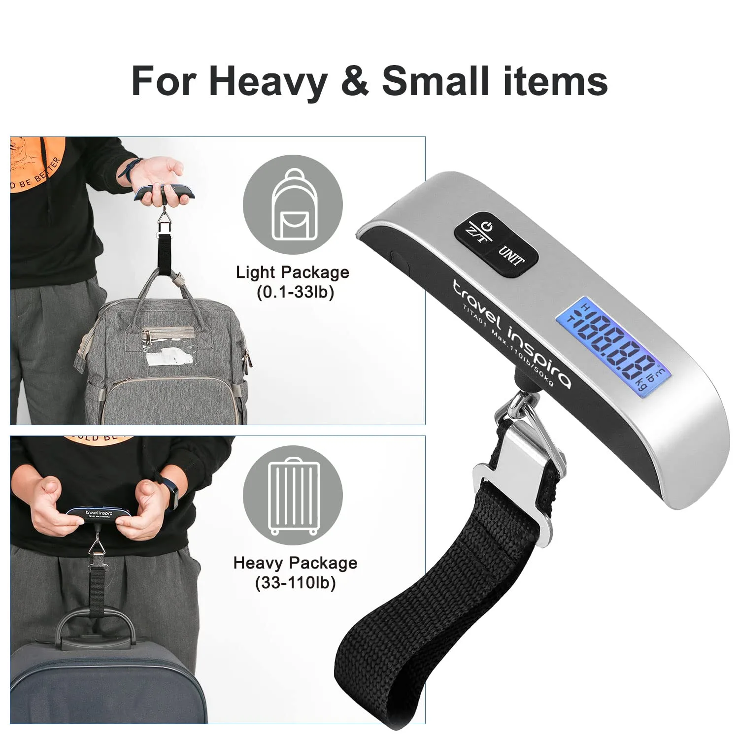 Portable Digital Hanging Baggage Scale for Travel, Suitcase Weight Scale with Rubber Paint, 110 Pounds, Battery Included, Silver, 2 Pcs thumbnail 3