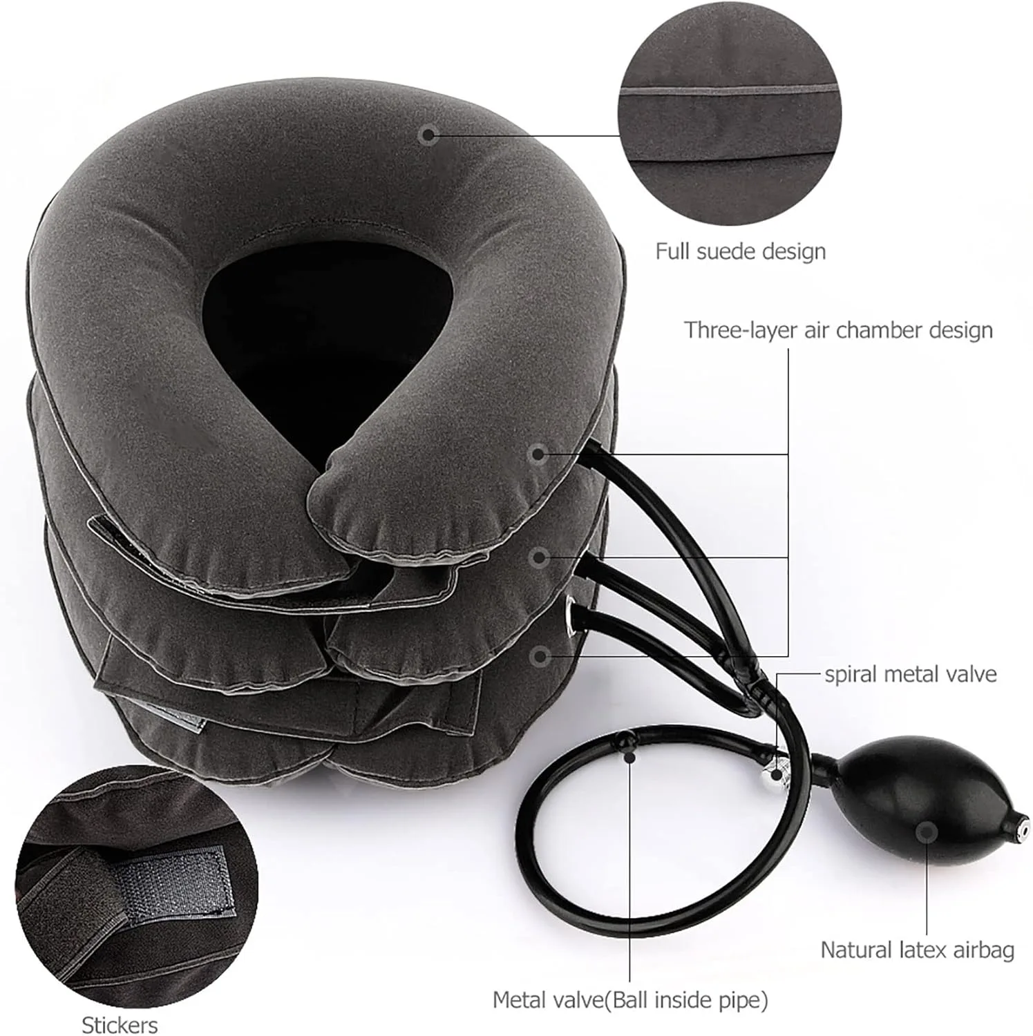 Neck Traction Device Adjustable Inflatable Neck Support Pillow 3 Layers for Instant Neck Pain Relief and Spine Alignment At Home or Work thumbnail 4