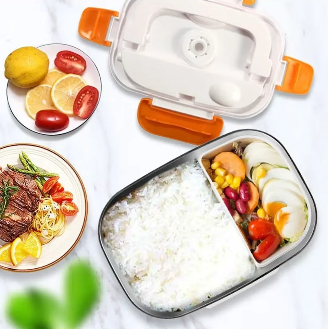 Electric Lunch Box Food Heater,12V&110V&220V 2-in-1 Portable Food Warmer Lunch Box for Car and Home, 304 Stainless Steel Containers Spoon thumbnail 2