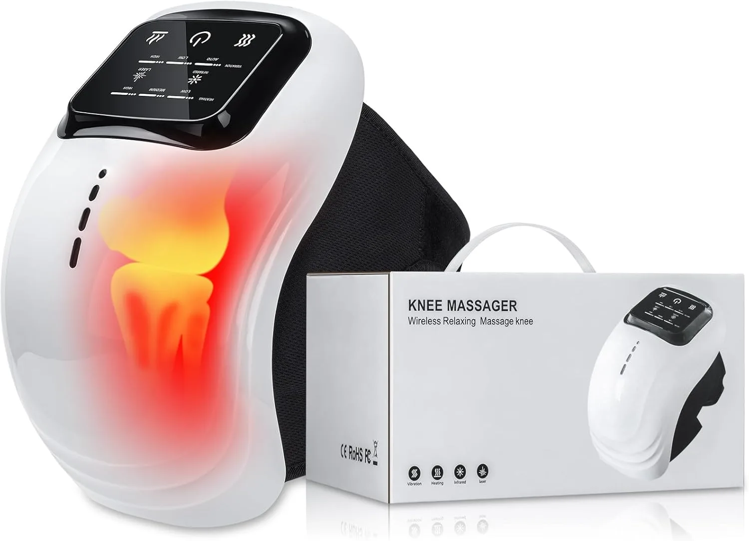 Portable Knee Massager with Heat, Red Light, Enhanced Light & Massage,Cordless Knee Massager for Relax Tight Muscles and Helps Minor Joint Stiffness and Discomfort