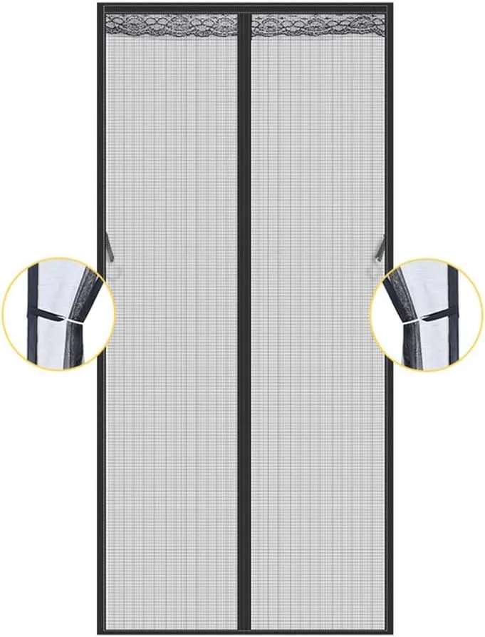 Magnetic Screen Door Fiberglass Easy Install Door Mesh Heavy Duty Mesh Curtain with Full Frame Hook & Loop