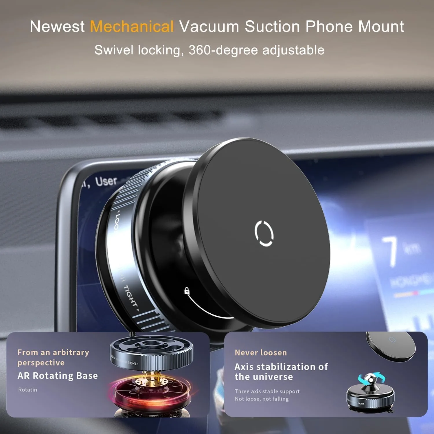 Car Phone Holder - Magnetic Vacuum Suction Mount | 360° Adjustable Mount for Mirror, Wall, Gym | Quick Lock | Compatible with iPhone & Android thumbnail 6