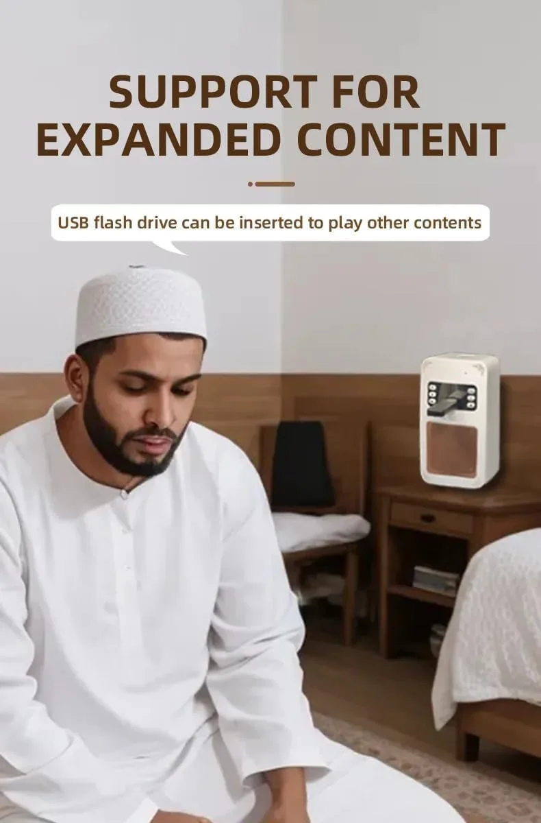 Bluetooth Quran Wall Speaker with LED Light – Wireless Islamic Audio Speaker, Pre-Loaded Holy Quran Recitations, MP3/USB Playback, Remote Control, Stylish Wall-Mountable Design for Home & Mosque thumbnail 6