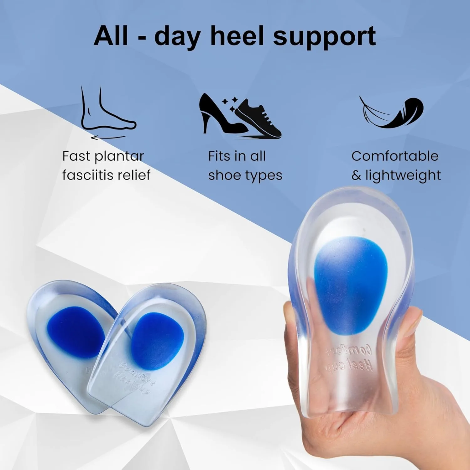 Wonder Care Gel Heel Cushion Pads for Heel Pain Relief | Silicone Heel Inserts for Plantar Fasciitis, Heel Spurs & Achilles Support | Unisex Comfort Shoe Insoles for Men & Women thumbnail 6