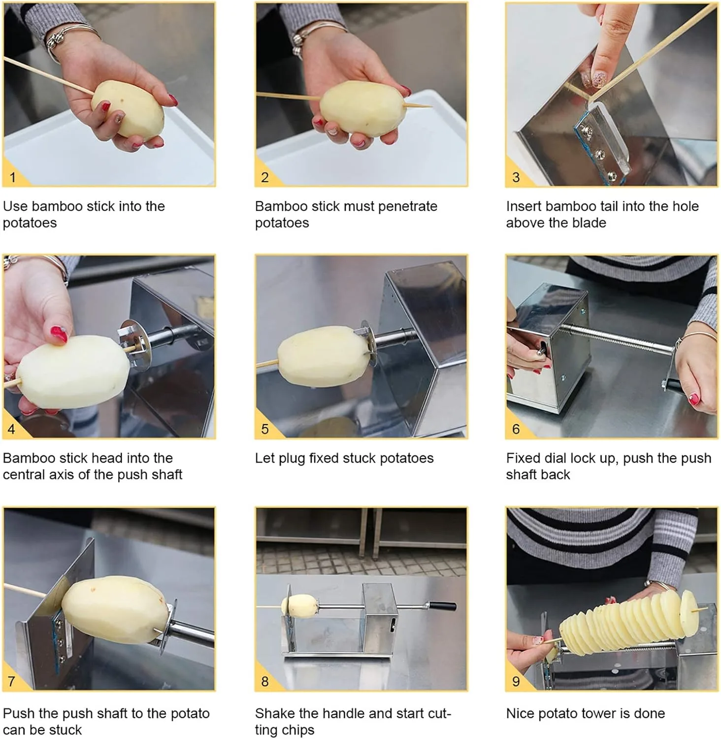 Potato Tower Machine, Stainless Steel, Spiral Potato Cutter for Fruit, Potatoes, Tornado Chips, Cucumber or Carrots thumbnail 4