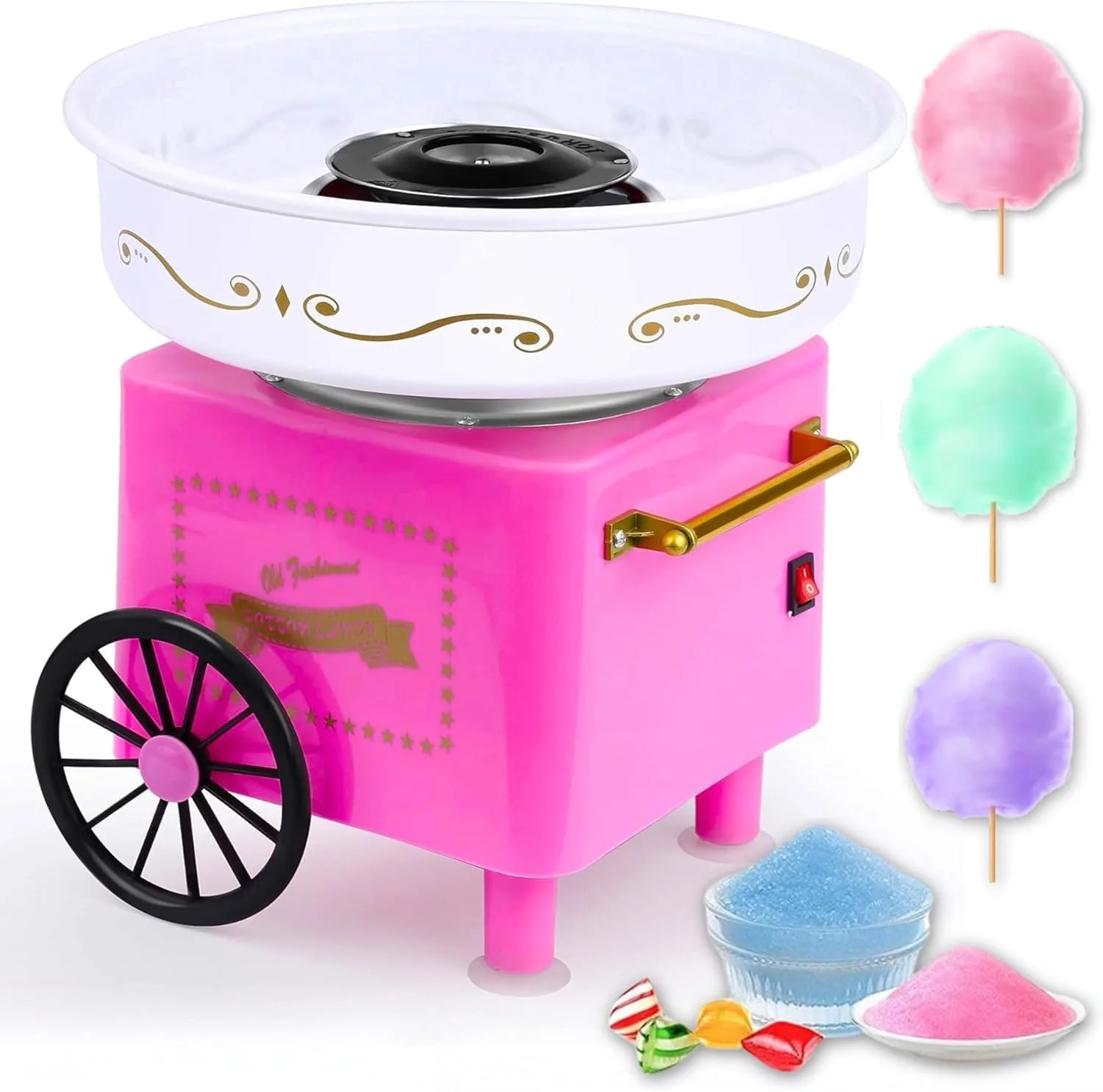 Mini Cotton Candy Machine – Vintage Pink Sugar Floss Maker for Kids & Adults, DIY Homemade Treats, Portable Candy Floss Machine for Birthday Parties & Events – Includes Bamboo Sticks & Scoop
