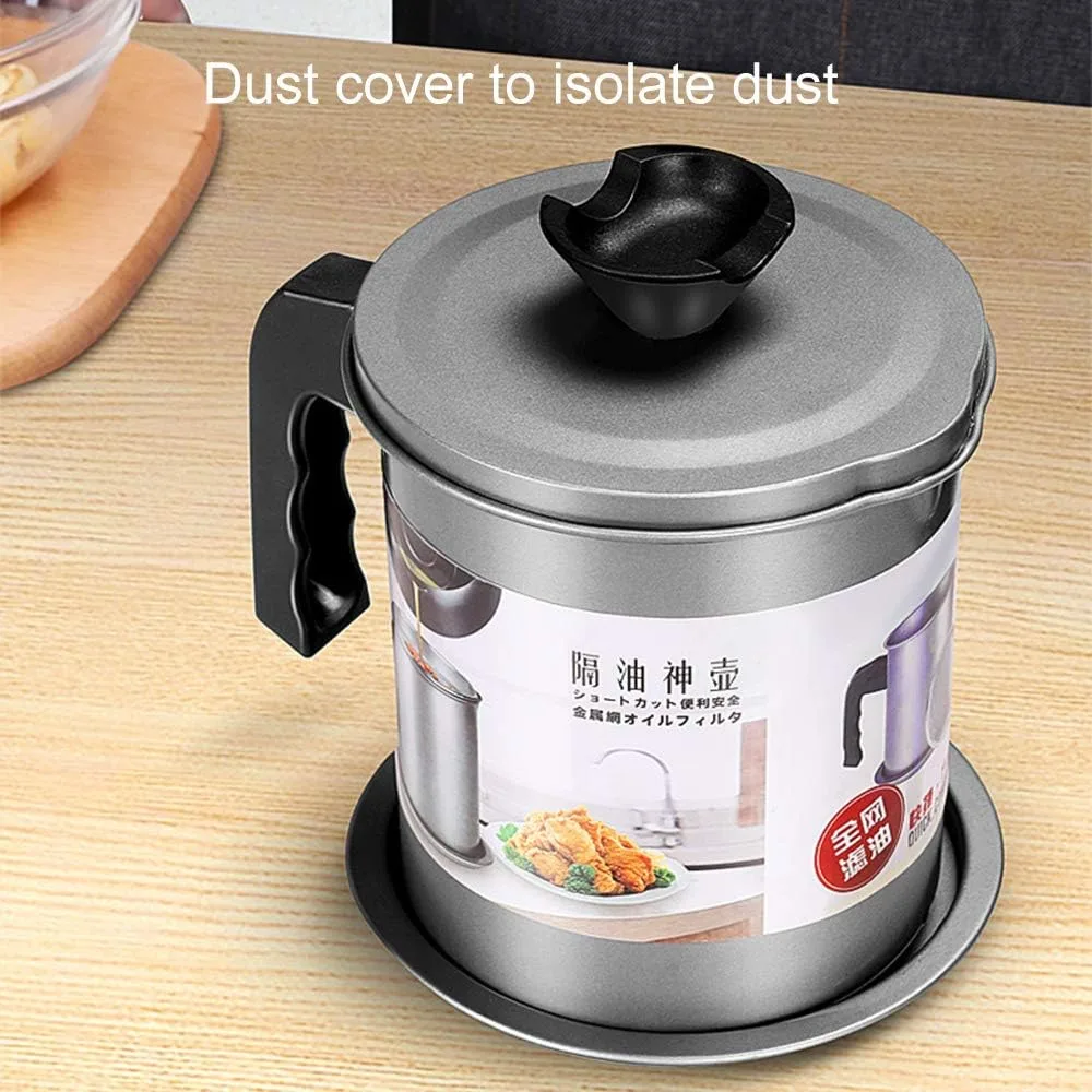 Oil Strainer Pot Grease Can, 1.4 L/1.7L Stainless Steel Container W/Fine Mesh DUSt-Proof Lid Non-Slip Plate Base Suitable Easy Grip Handle, For Storing Frying Cooking thumbnail 6