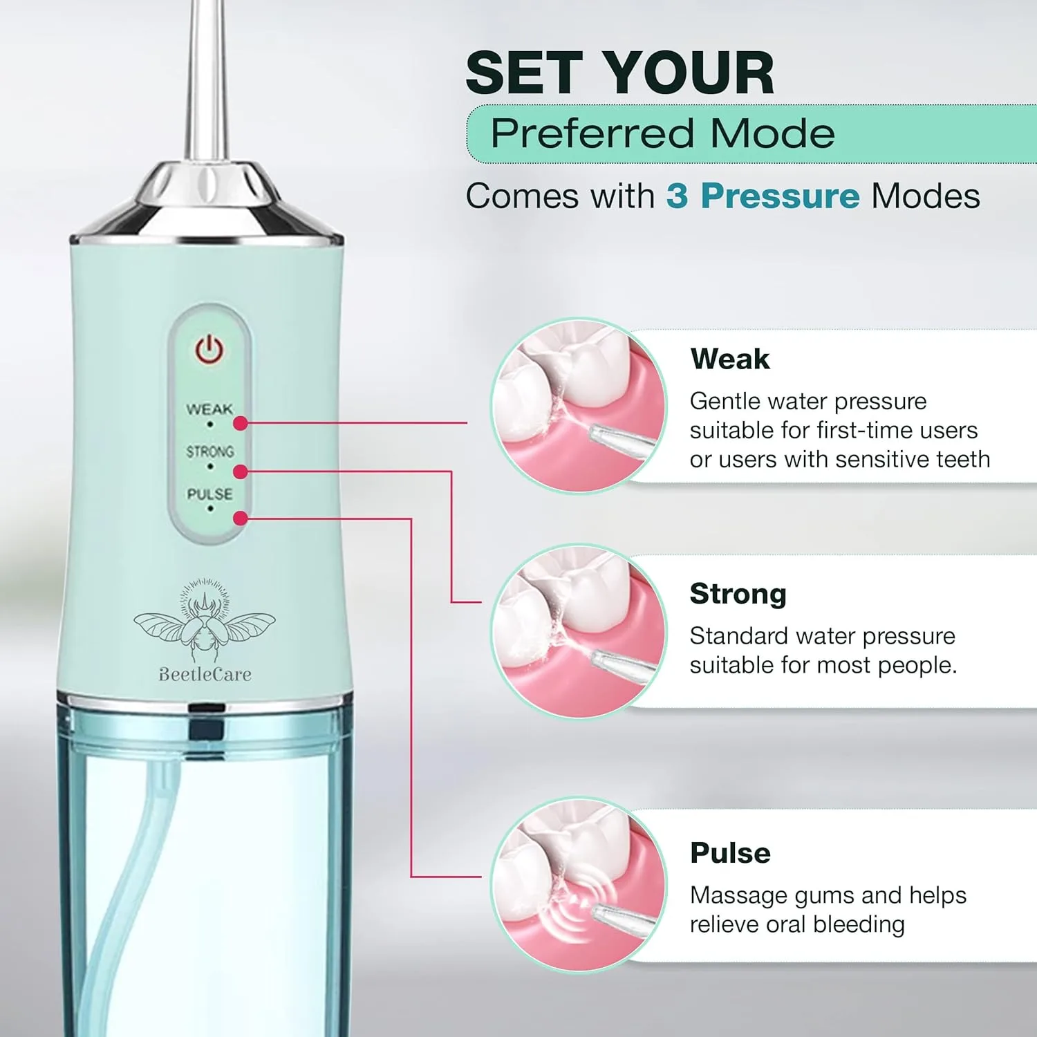 Cordless Dental Oral Irrigator With 4 Nozzle Tips and 3 Different Water Pressure Modes thumbnail 7