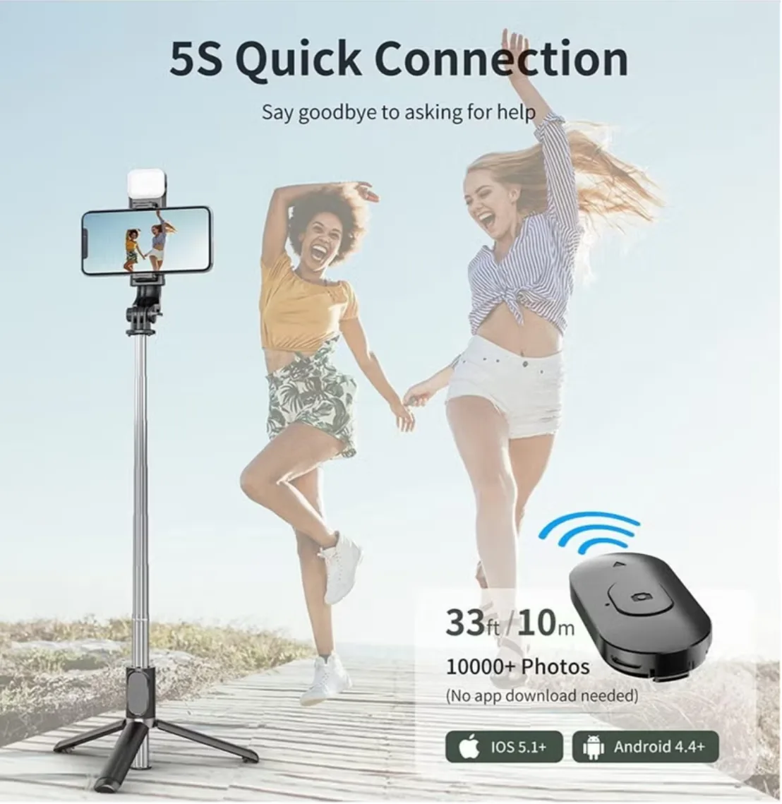 Selfie Stick Tripod with Fill Light, 167cm Extendable Phone Tripod Stand with Remote Shutter for Travel, Vlogging, Live Streaming Video and Photos,Phone Stand Compatible with iPhone and Android thumbnail 3