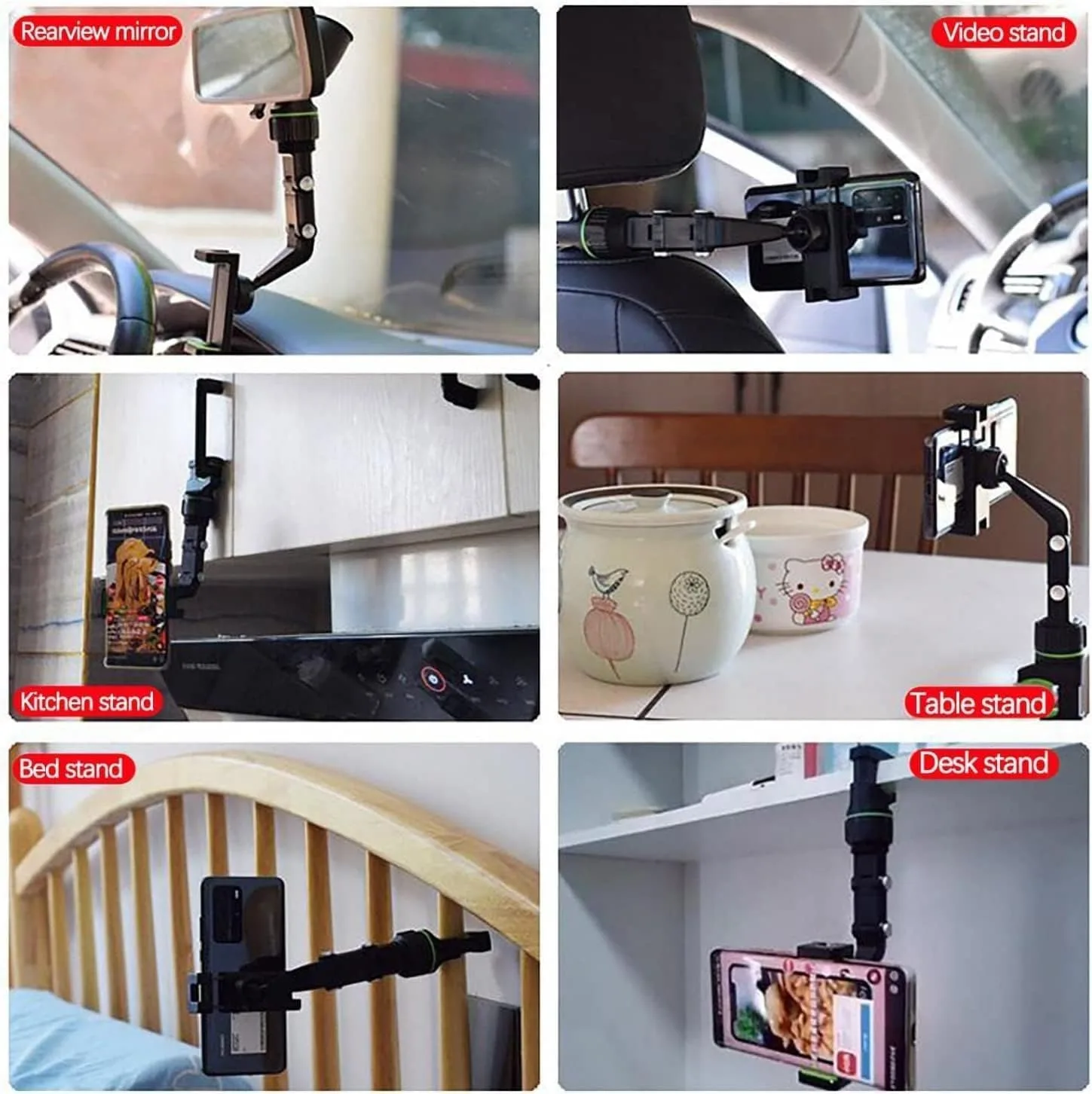 360° Rearview Mirror Phone Holder - Universal Car Phone and GPS Mount, 360° Rotating Car Rearview Mirror Mount, Adjustable, Easy Installation, Compatible with All Smartphones thumbnail 4