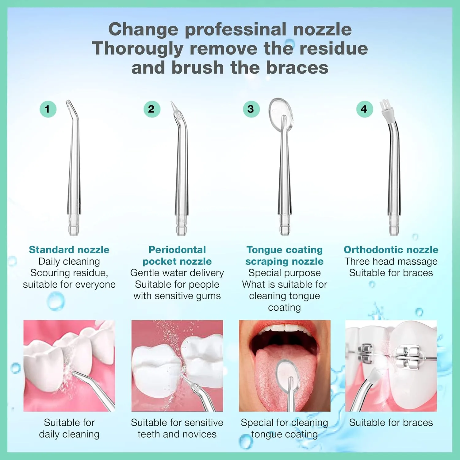 Cordless Dental Oral Irrigator With 4 Nozzle Tips and 3 Different Water Pressure Modes thumbnail 5