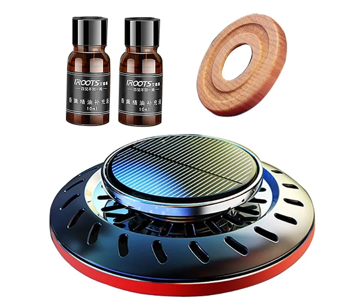 Solar Car Fragrance Double Ring Rotating Car Aromatherapy For Car, Home, Office Air Fresher Decoration Perfume Diffuser