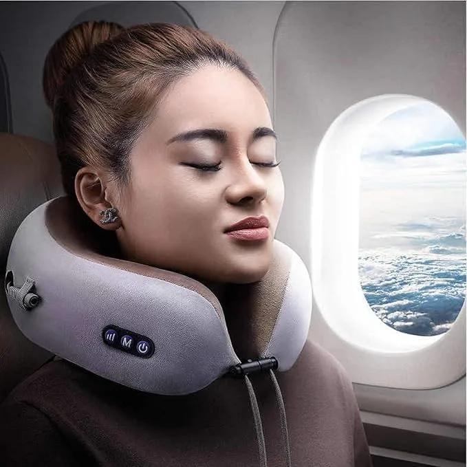 Portable Electric Travel Neck Pillow with Massaging Function | Memory Foam, U-Shaped Design, Airplane & Car Use, Breathable & Soft, Home & Office thumbnail 4