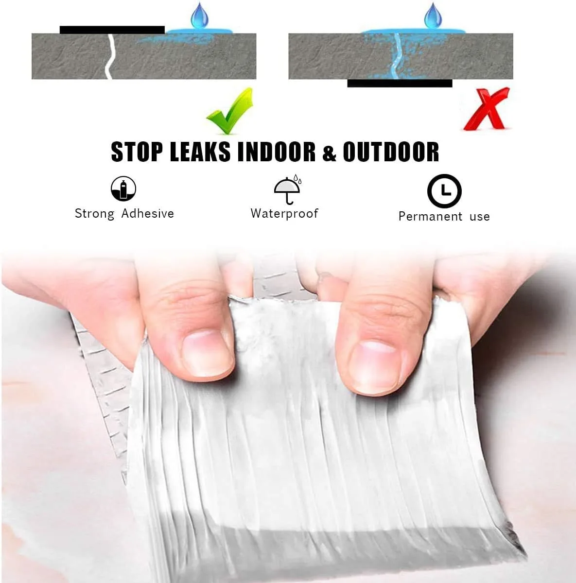 Super Waterproof Tape, Outdoor Leak Repair Aluminum Butyl Tape, Permanent Leak Proof All Weather Patch, UV Resistant Pipe Awning Sail Roof Window Sealing thumbnail 7