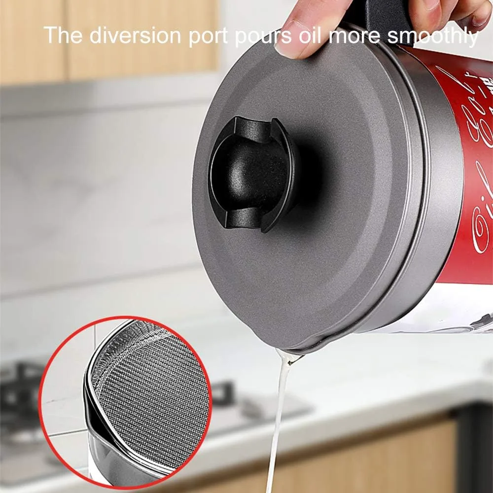 Oil Strainer Pot Grease Can, 1.4 L/1.7L Stainless Steel Container W/Fine Mesh DUSt-Proof Lid Non-Slip Plate Base Suitable Easy Grip Handle, For Storing Frying Cooking thumbnail 7