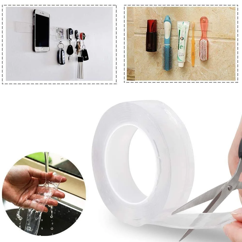 Fusion Luke Double Sided Reusable Adhesive Silicone Anti-Slip Strong Adhesive Traceless Multi-Functional Sticky Strips Tape, Transparent thumbnail 6