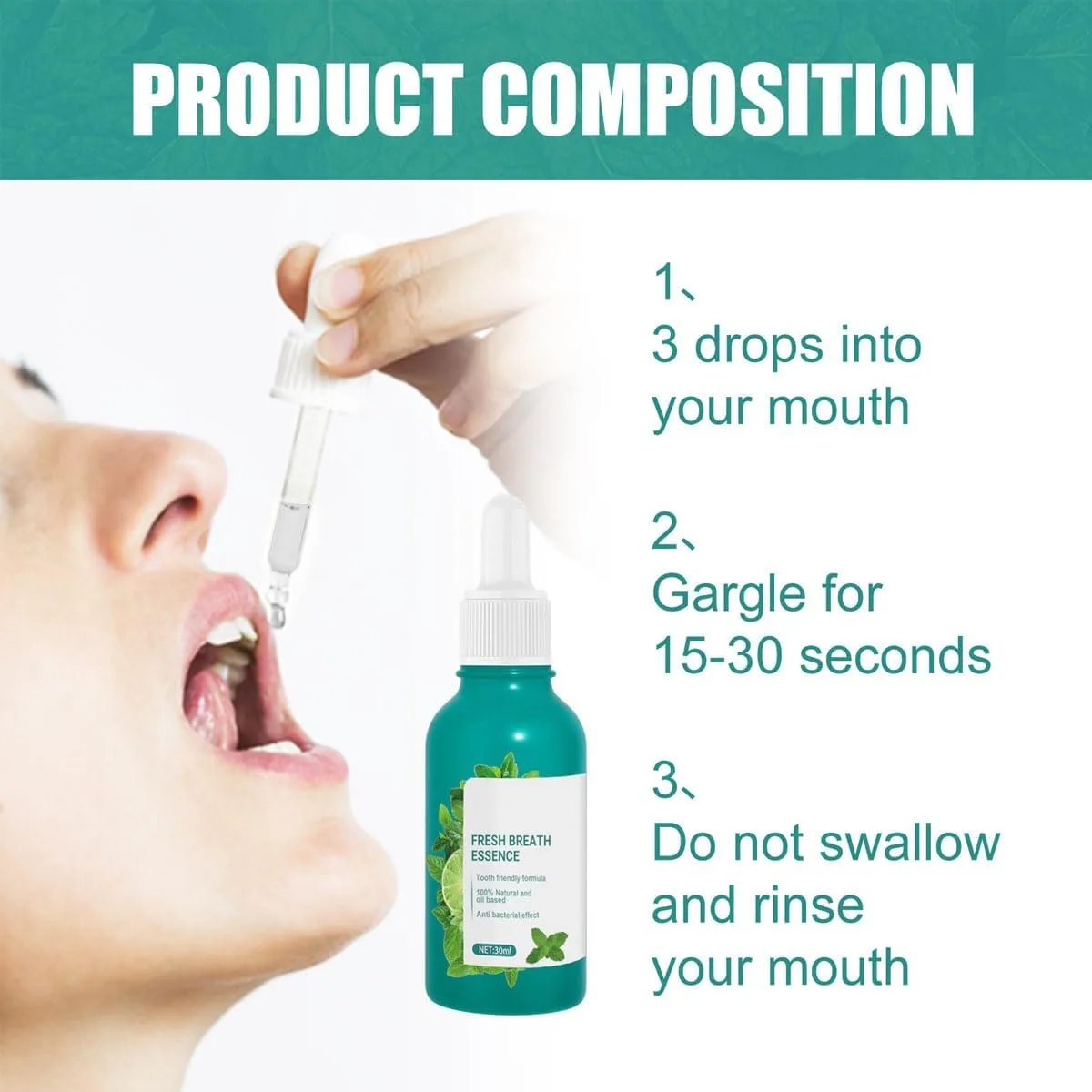 Fresh Breath Oral Care Essence - Clean Teeth Gel, Natural Breath Freshening Drops - Easy to Carry thumbnail 3