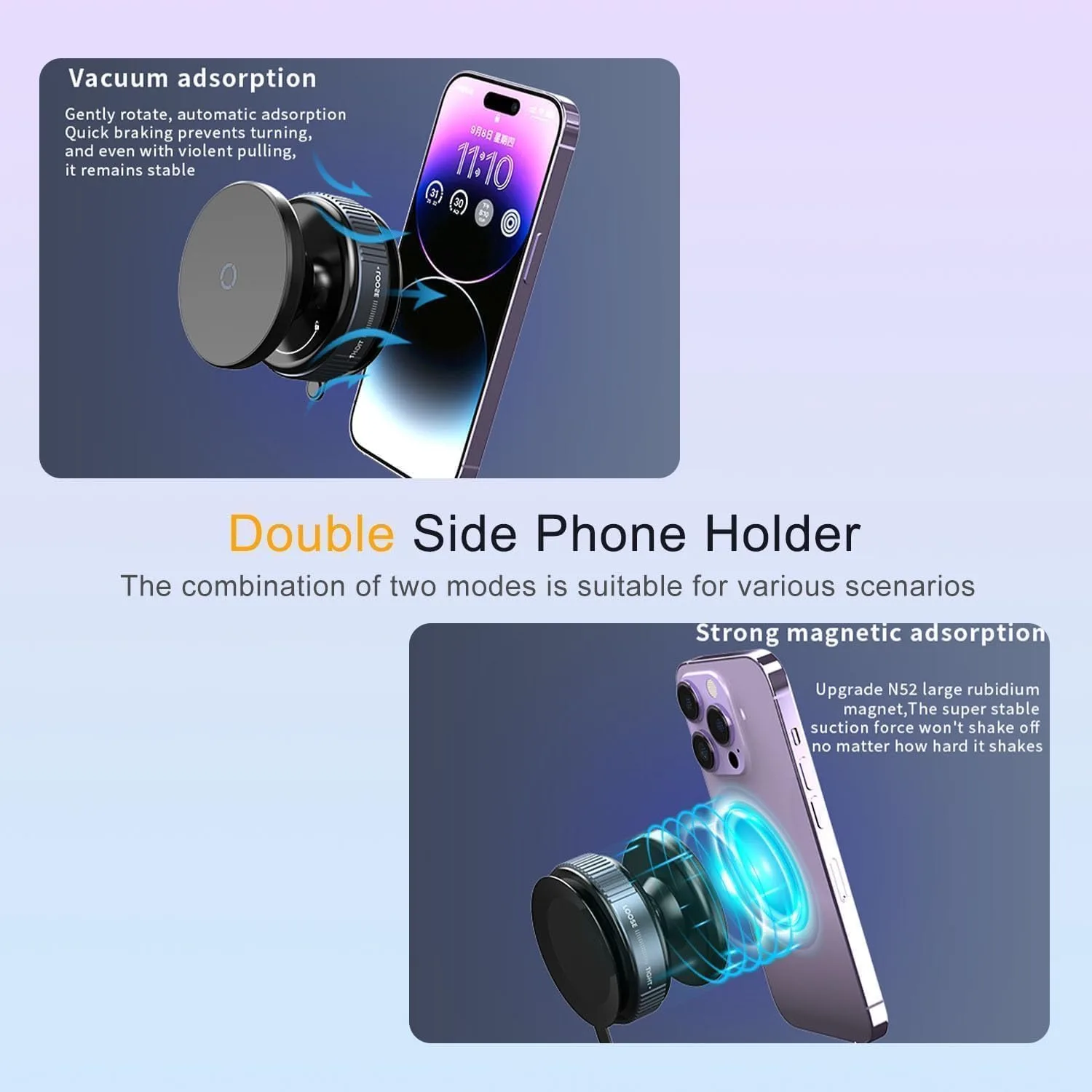Car Phone Holder - Magnetic Vacuum Suction Mount | 360° Adjustable Mount for Mirror, Wall, Gym | Quick Lock | Compatible with iPhone & Android thumbnail 2
