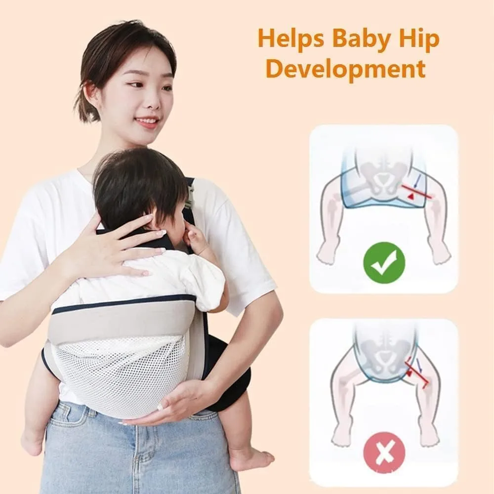 SAFENHAND Adjustable Baby Carrier, Ergonomic Baby Half Wrap Sling Hip Carrier, Natural Cotton, Breathable Mesh Fabric, Suitable for Newborn to Toddler, Suitable for Home Outing Pool Beach thumbnail 2