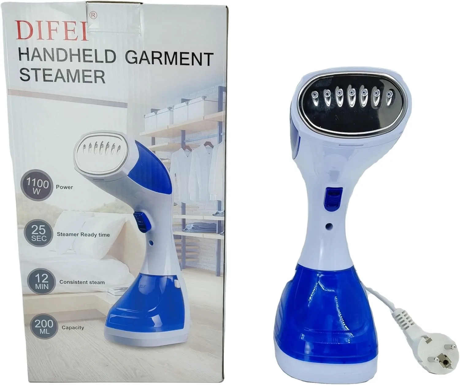 Difei Handheld Garment Steamer, 1100W, 200ml Capacity, 25 Seconds Heat-up Time, 12 Minutes Consistent Steam