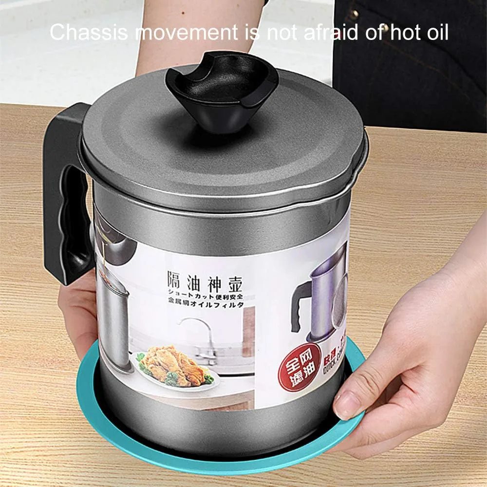 Oil Strainer Pot Grease Can, 1.4 L/1.7L Stainless Steel Container W/Fine Mesh DUSt-Proof Lid Non-Slip Plate Base Suitable Easy Grip Handle, For Storing Frying Cooking thumbnail 3