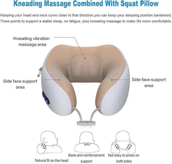 Portable Electric Travel Neck Pillow with Massaging Function | Memory Foam, U-Shaped Design, Airplane & Car Use, Breathable & Soft, Home & Office thumbnail 3