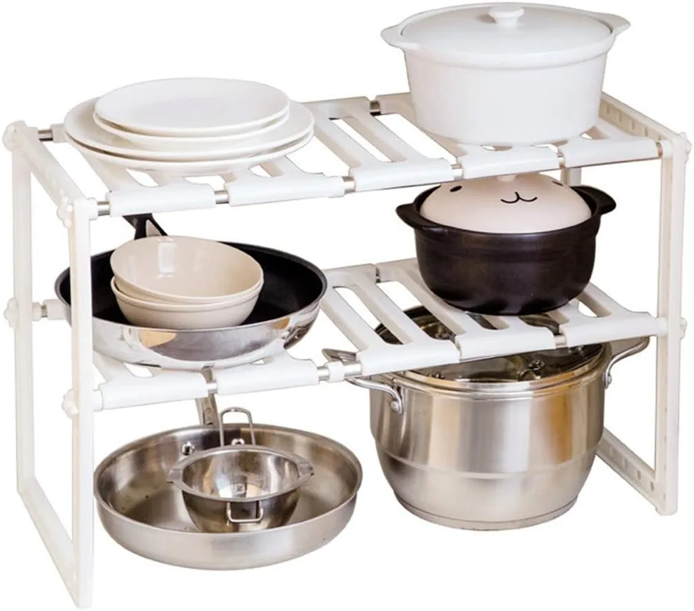 Kitchen Sink Dish Rack, Adjustable 2 Tier Under Shelf Storage Organize Rack Holder thumbnail 4
