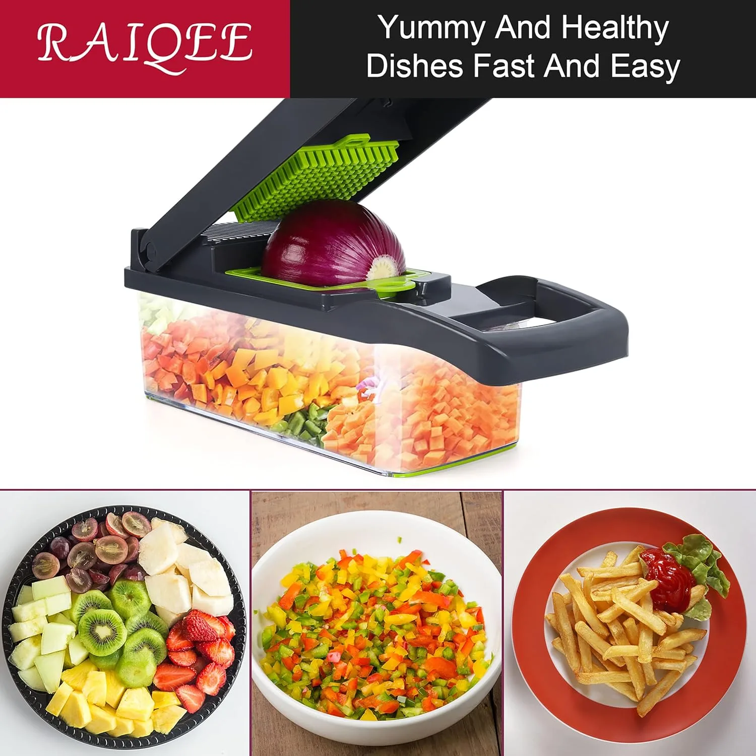 Vegetable Chopper, Onion Chopper, Mandolin Slicer,Pro 10 in 1professional food Choppermultifunctional Vegetable Chopper and Slicer, Dicing Machine, AdjustableVegetable Cutter With Container thumbnail 3