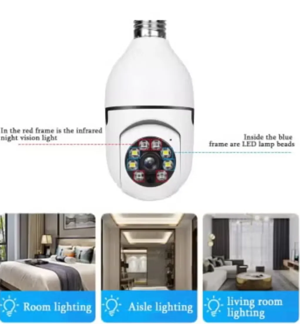 WiFi Panorama Camera & Wireless Outdoor CCTV Monitor – 1080P 2MP WiFi Smart Camera with Night Vision, Motion Detection, 2-Way Talk, Easy Installation, APP Remote Monitoring, Smart Home Security Light Bulb Camera for Home & Office Protection thumbnail 2