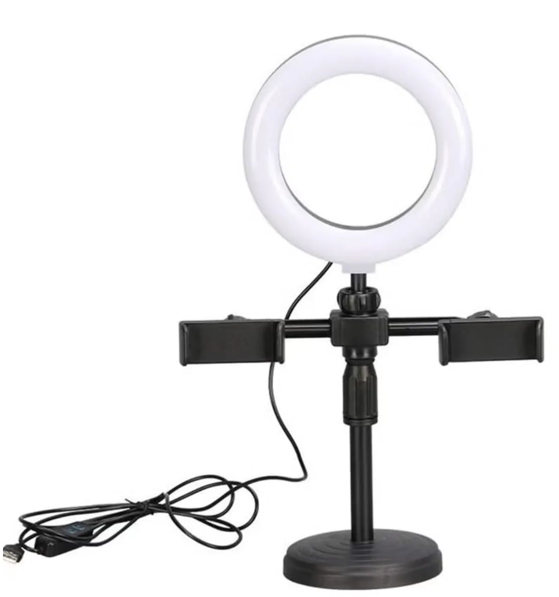 LED Ring Light Dimmable LED Desktop Fill Light 3 Colors Modes with 2/3 Phone Holders Curved Lampshade Design Eye Protection Without Glare for Live Stream Makeup