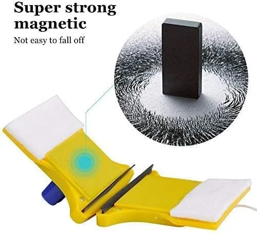 Magnetic Window Cleaner, Window Cleaning Tool, Magnetic Window Cleaner Double Sided, Window Double Sided Cleaner with 2 Extra Cleaning Cotton Squeegee (Multicolour, Standard) thumbnail 2