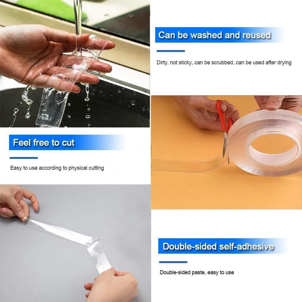 Fusion Luke Double Sided Reusable Adhesive Silicone Anti-Slip Strong Adhesive Traceless Multi-Functional Sticky Strips Tape, Transparent thumbnail 5